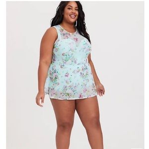 TORRID AQUA MESH PUSH UNDERWIRE SKATER SWIM DRESS